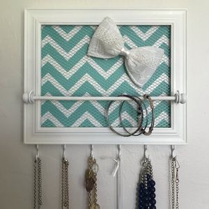 Blue Chevron Jewelry Wall Organizer